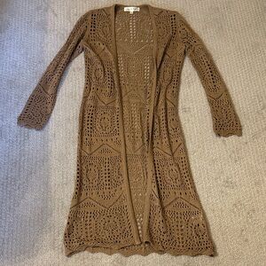 Brown Crochet Long Cardigan